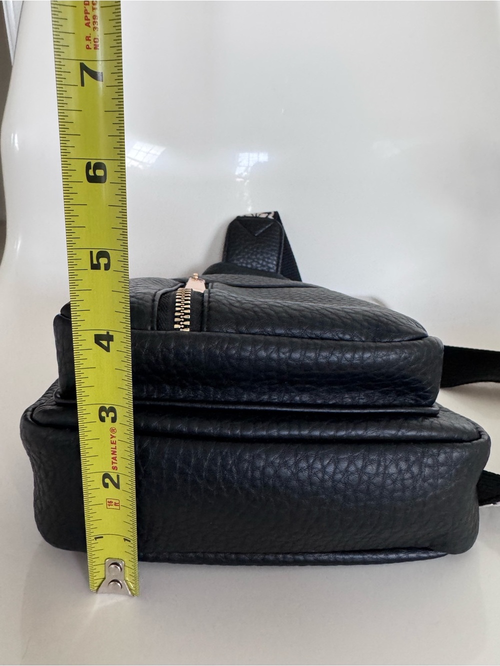 Black Leather Sling Backpack w Embroidered Boho Guitar Strap Crossbody Backpack - Picture 13 of 14